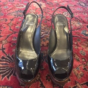 Stuart weitzman black sling back heels patent